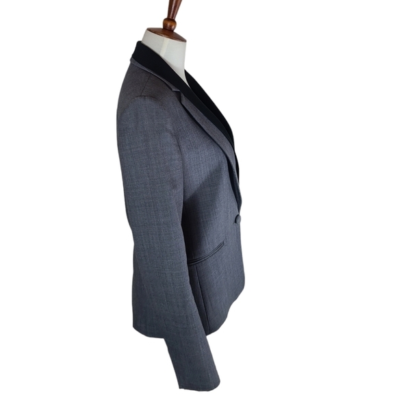 Theory Modern Donelly Wool Contrasy Lapel Trim Gray Blazer Jacket 2 Preowned - Picture 5 of 9